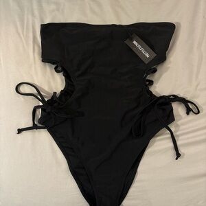 Pretty Little Thing Black One-Piece Swimsuit with Side Ties. Never worn w/ tags.